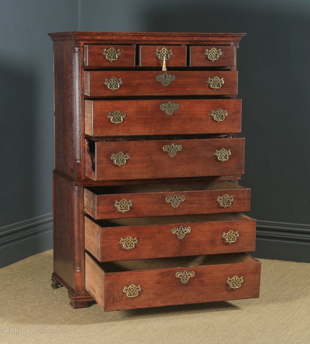 Georgian Style Solid Mahogany or Walnut Secretaire Chest on Chest – High Quality Reproduction