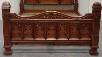 Gothic Style Solid Mahogany Bed Ecclesiastical Design - CasaFenix