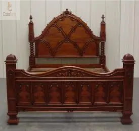 Gothic Style Solid Mahogany Bed Ecclesiastical Design - CasaFenix