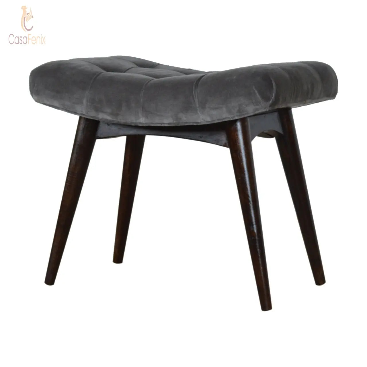 Grey Cotton Velvet Curved Bedroom Bench - CasaFenix