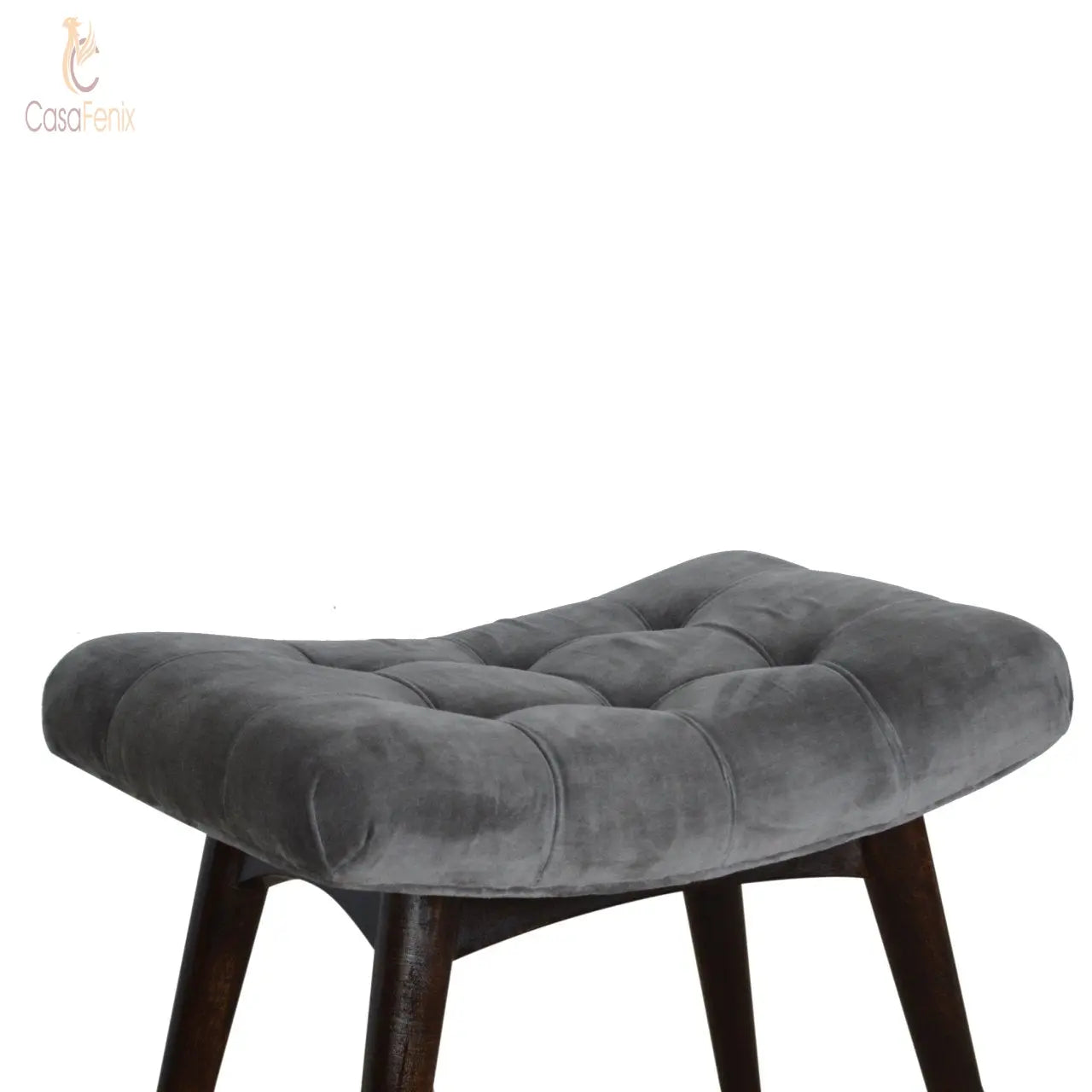 Grey Cotton Velvet Curved Bedroom Bench - CasaFenix