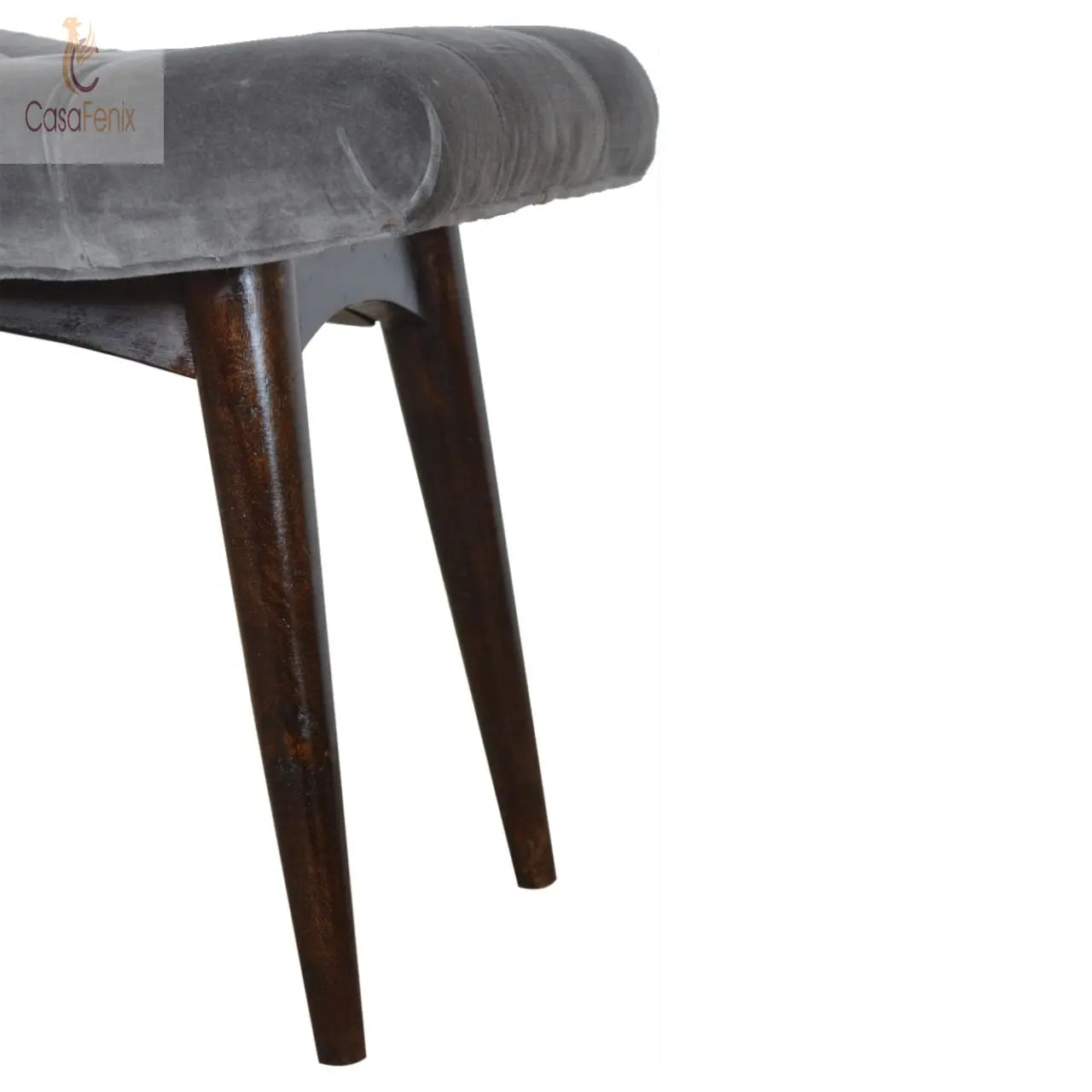 Grey Cotton Velvet Curved Bedroom Bench - CasaFenix