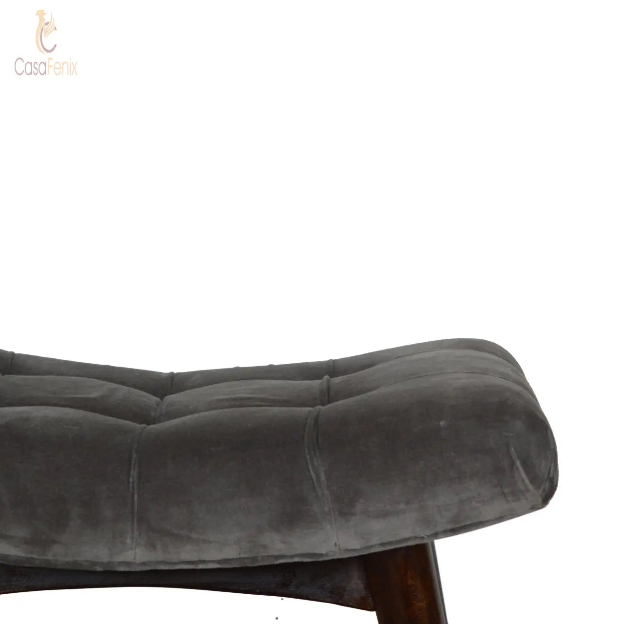 Grey Cotton Velvet Curved Bedroom Bench - CasaFenix