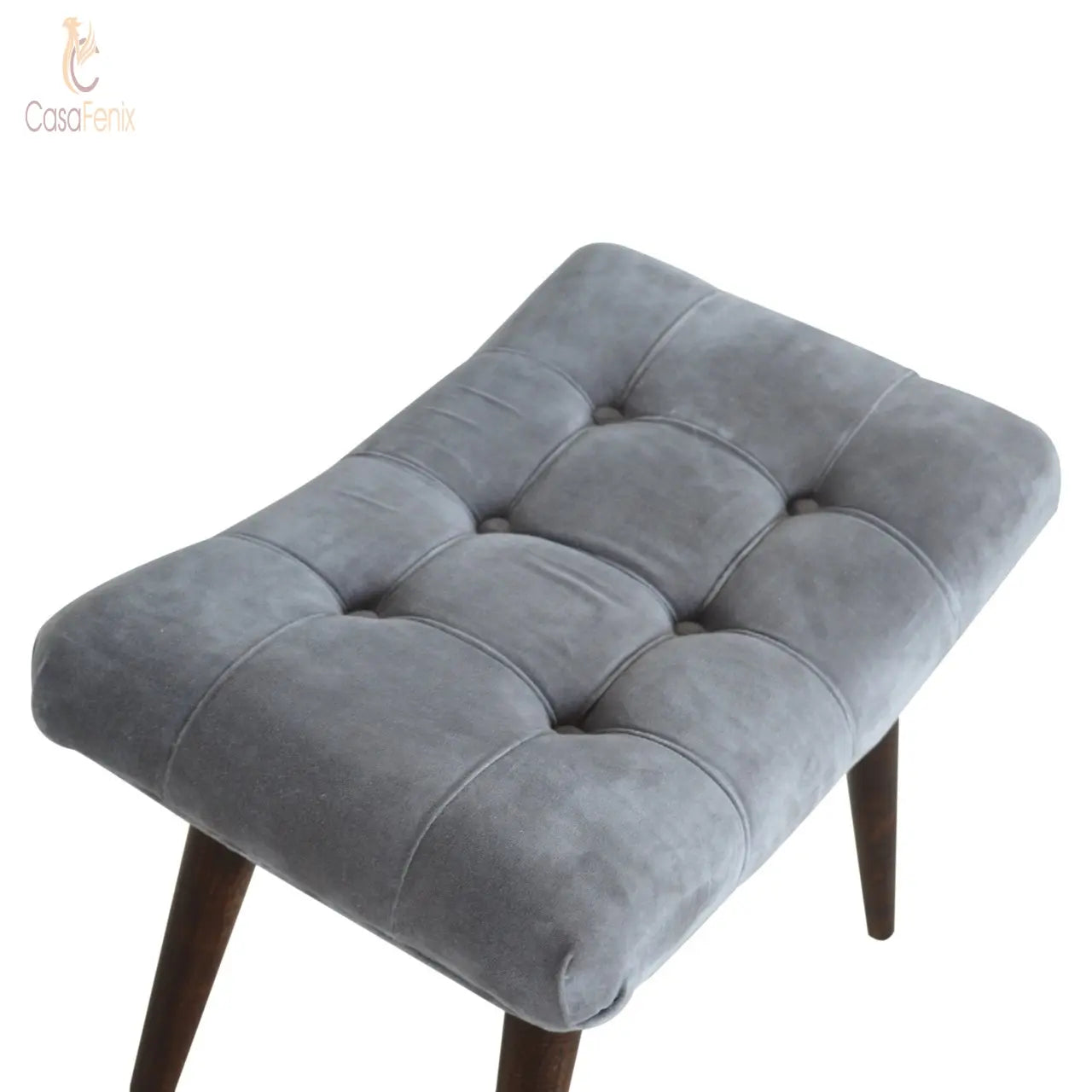 Grey Cotton Velvet Curved Bedroom Bench - CasaFenix