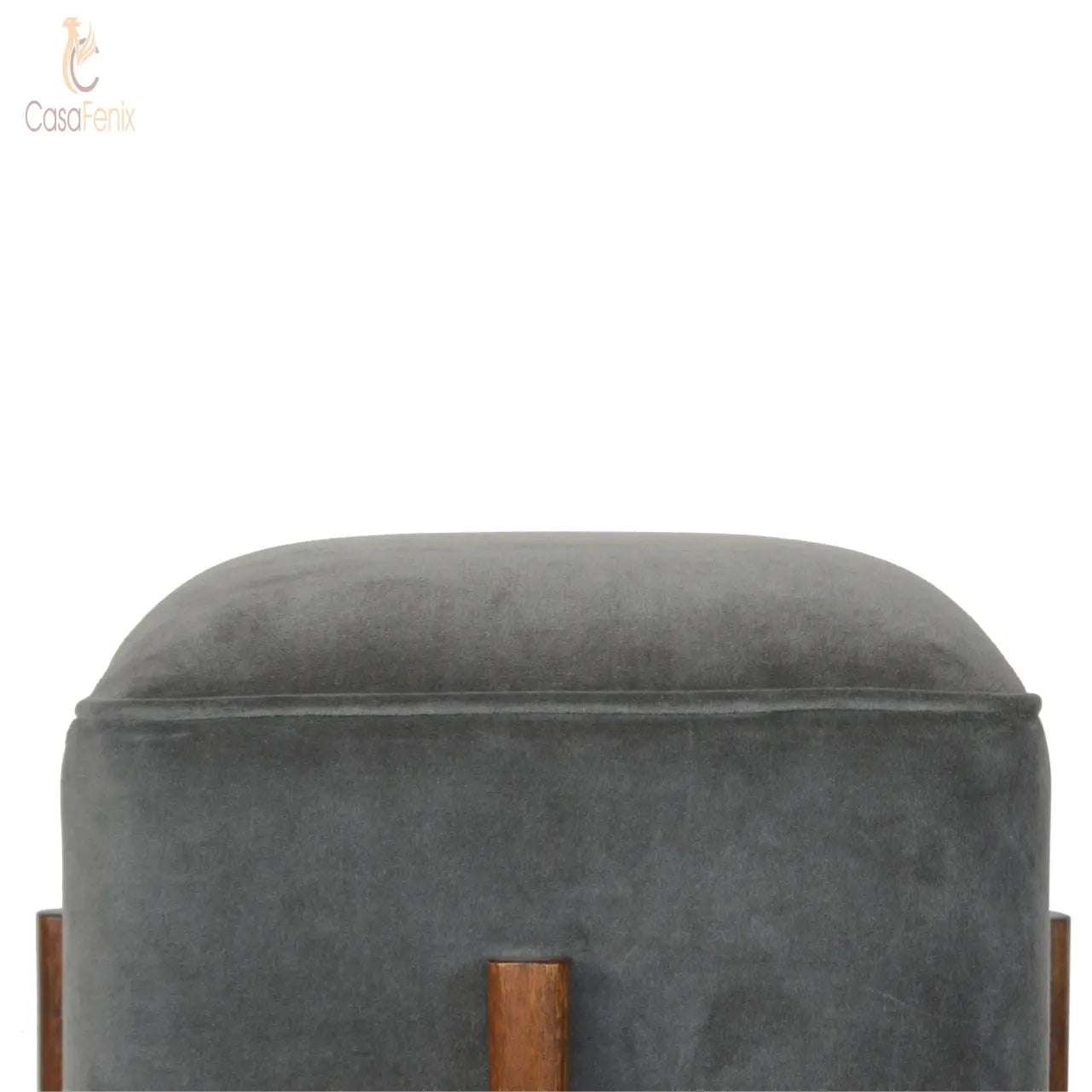 Grey Velvet Footstool with Solid Wood Legs 100% solid mango woo - CasaFenix