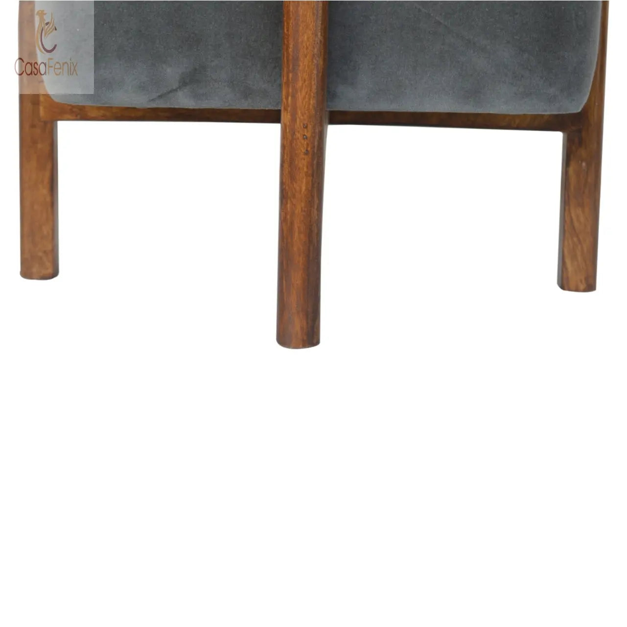 Grey Velvet Footstool with Solid Wood Legs 100% solid mango woo - CasaFenix