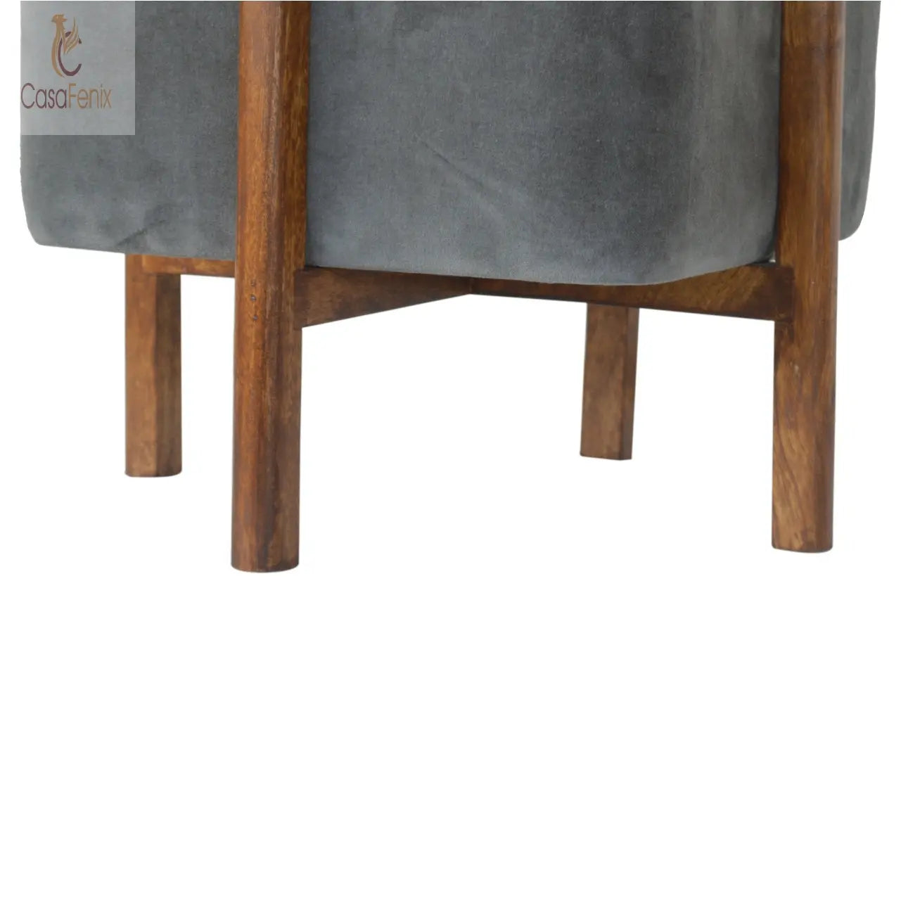 Grey Velvet Footstool with Solid Wood Legs 100% solid mango woo - CasaFenix