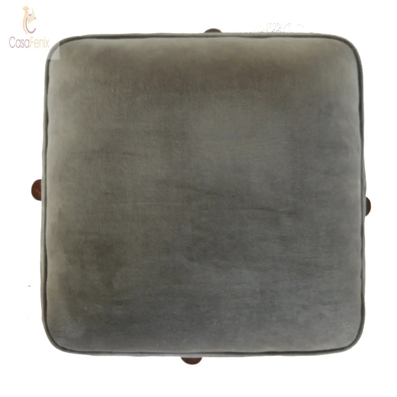Grey Velvet Footstool with Solid Wood Legs 100% solid mango woo - CasaFenix