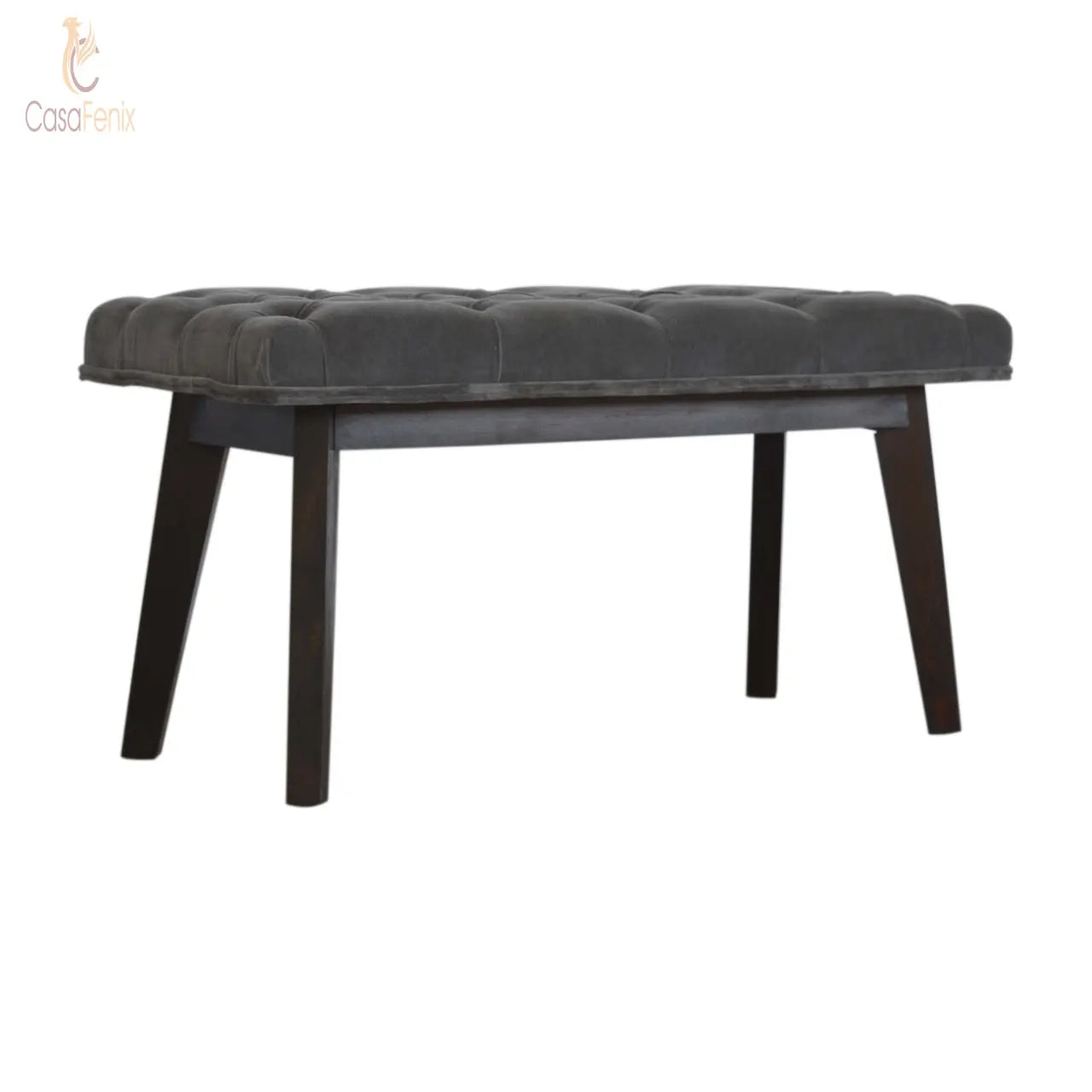 Grey Velvet Upholstered Hallway Bench - CasaFenix