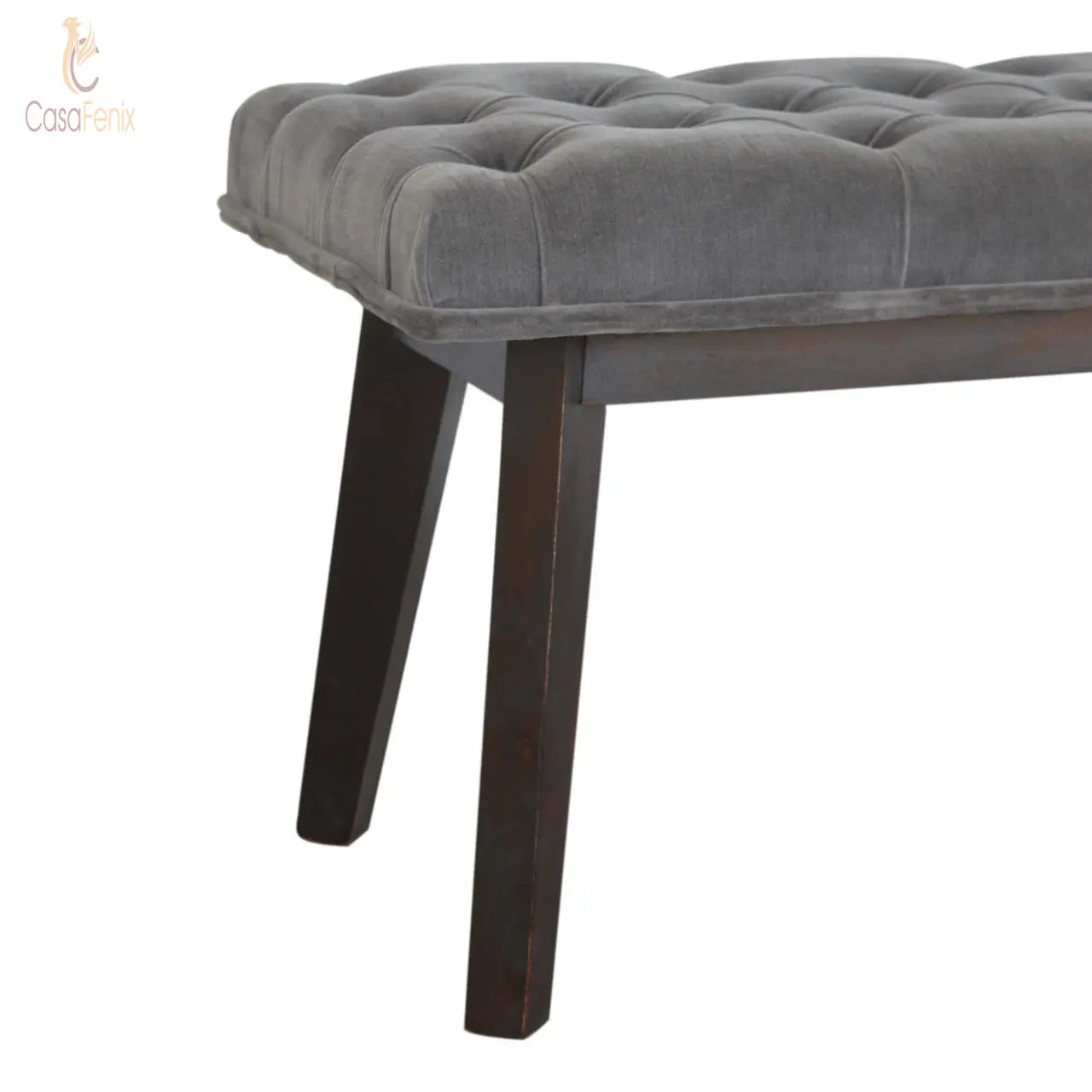 Grey Velvet Upholstered Hallway Bench - CasaFenix