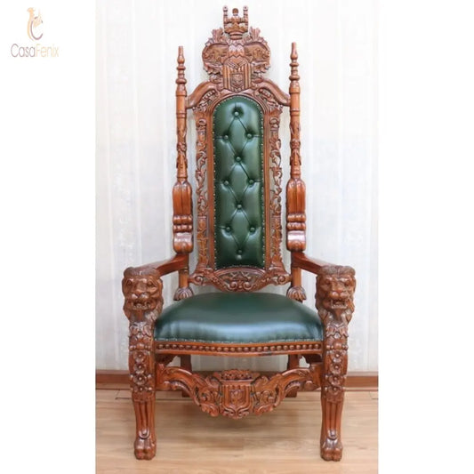 Huge Throne Arm Chair Antique Reproduction Leather & Solid Mahogany CasaFenix