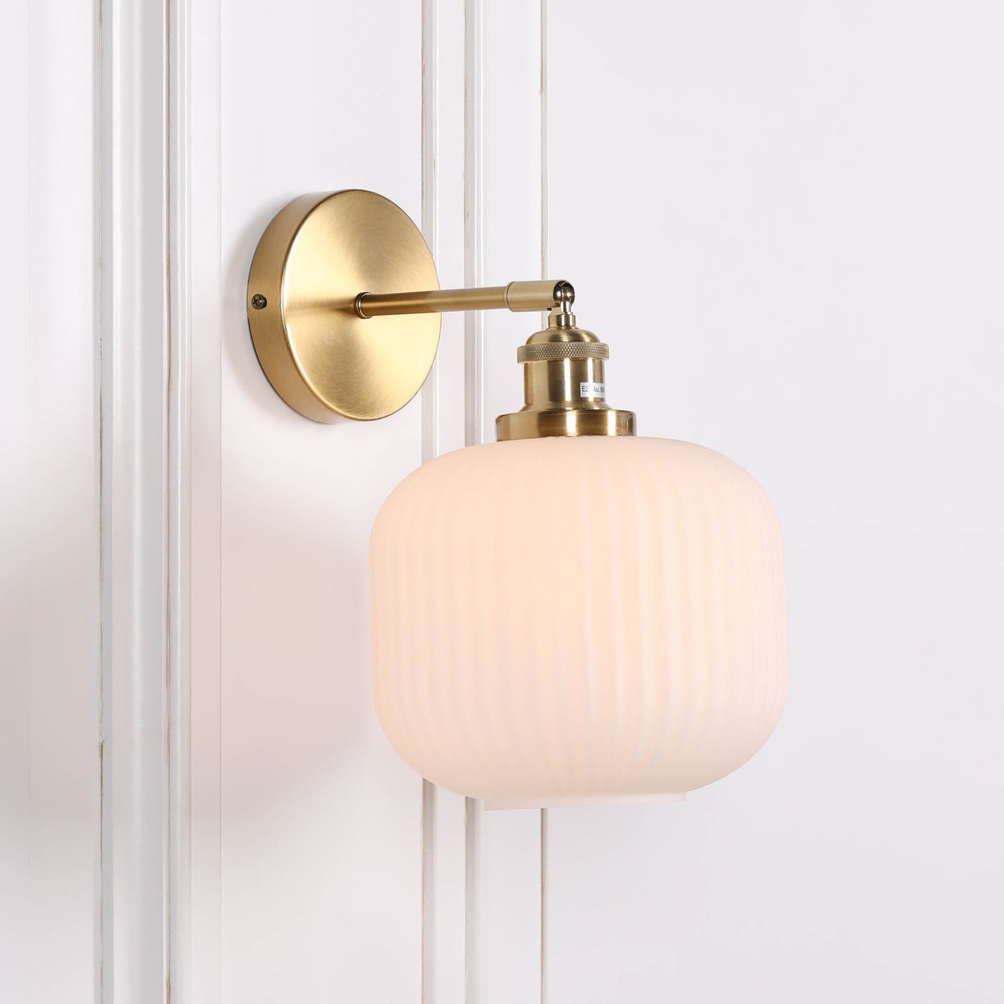 Brushed Brass Wall Light with Fluted Frosted Glass Shade | Adjustable Arm