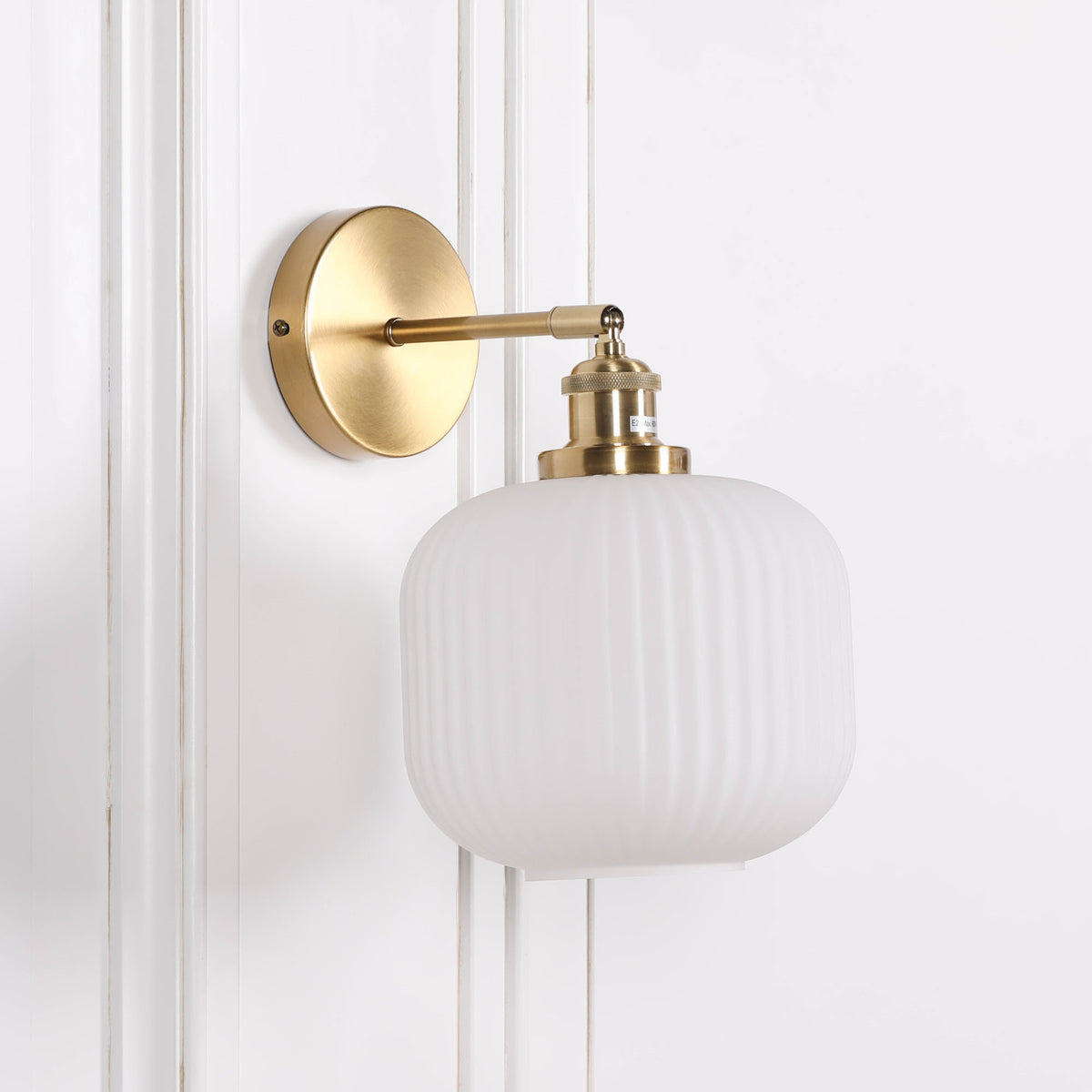 Brushed Brass Wall Light with Fluted Frosted Glass Shade | Adjustable Arm
