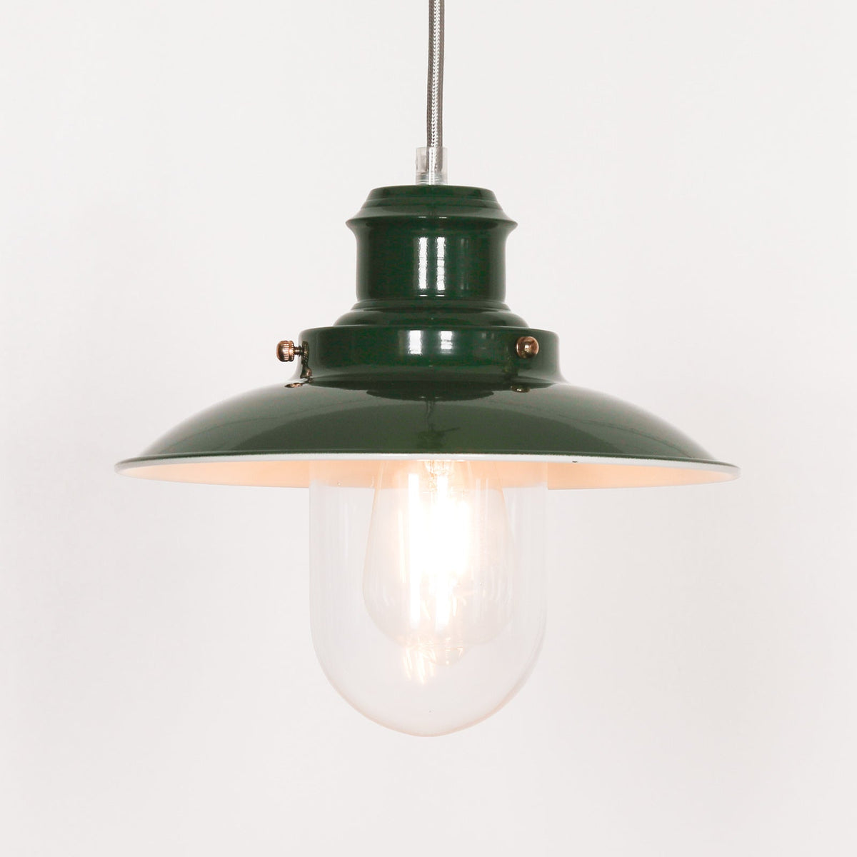 British Racing Green Enamel Fisherman's Pendant Light with Brass Details Ceiling light CasaFenix