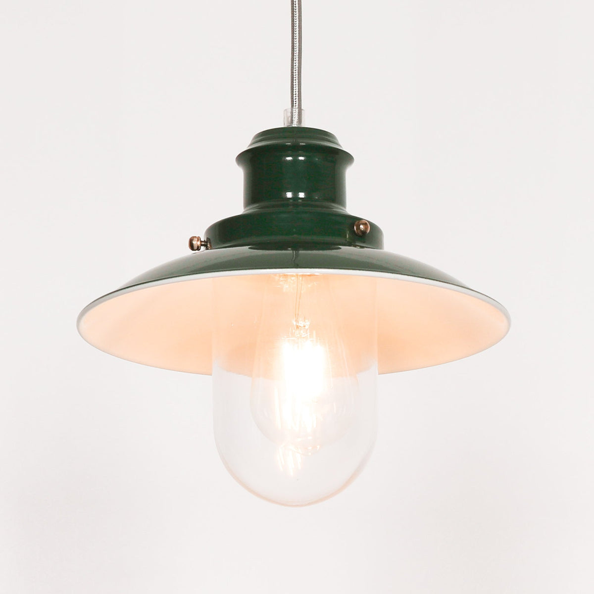 British Racing Green Enamel Fisherman's Pendant Light with Brass Details Ceiling light CasaFenix