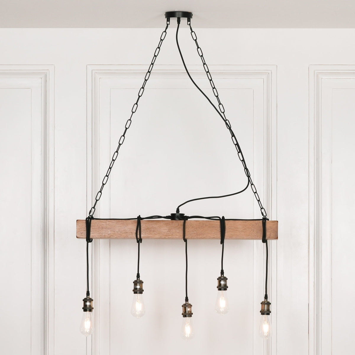 Rustic Industrial Wooden Bar Ceiling Light with 5 Exposed Bulbs Ceiling light CasaFenix