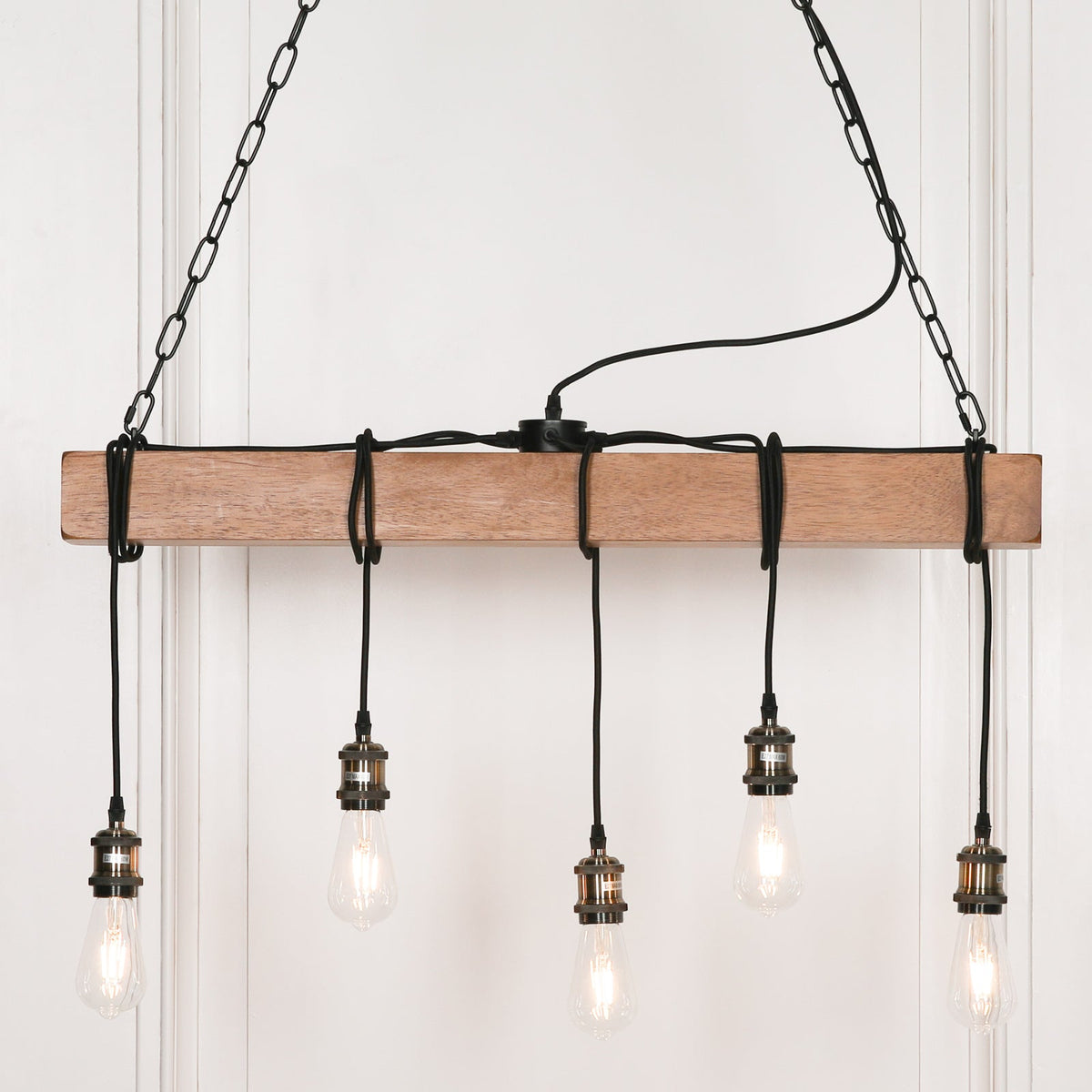 Rustic Industrial Wooden Bar Ceiling Light with 5 Exposed Bulbs Ceiling light CasaFenix