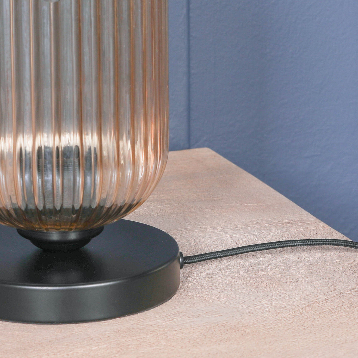 Black Metal Industrial Table Lamp with Ribbed Smoked Glass Shade Lamp CasaFenix