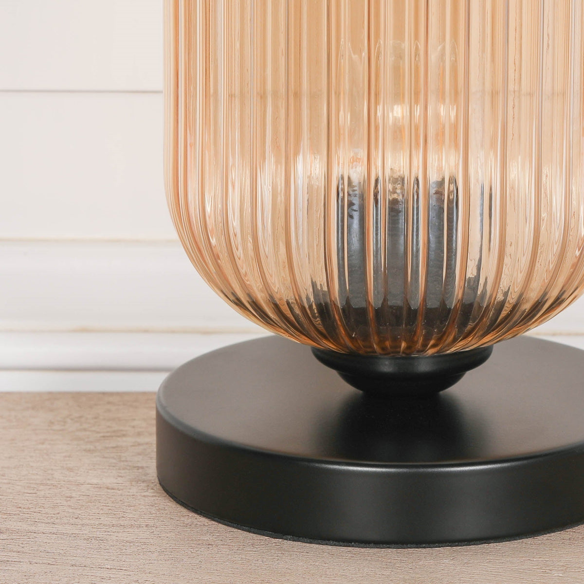 Black Metal Industrial Table Lamp with Ribbed Smoked Glass Shade Lamp CasaFenix