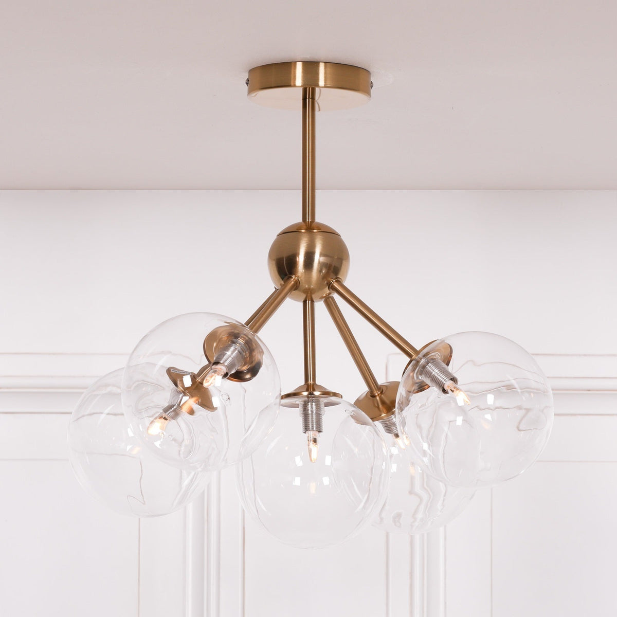 Gold Satin Art Deco 5-Arm Sputnik Ceiling Light with Glass Balls Ceiling light CasaFenix