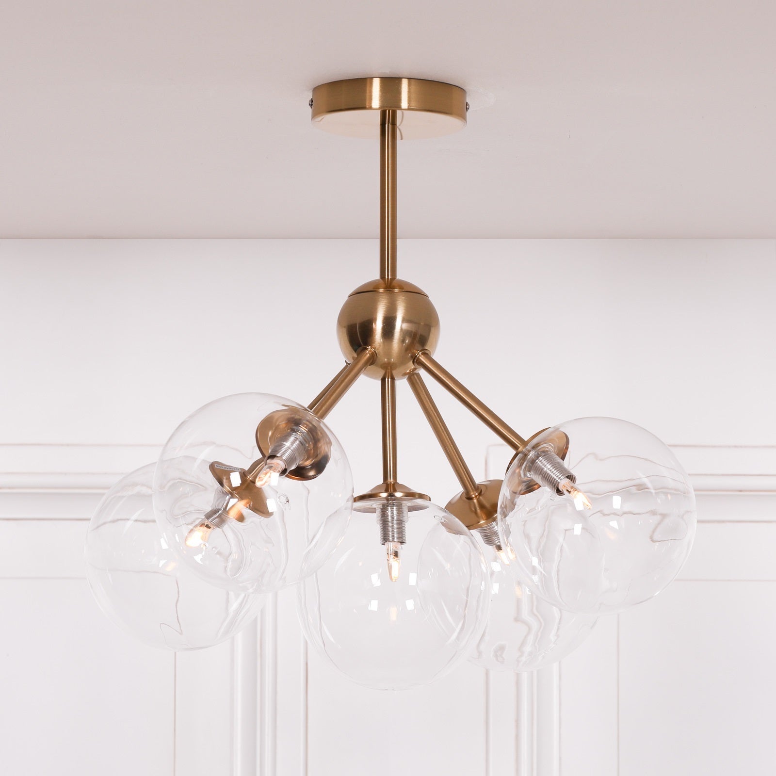 Gold Satin Art Deco 5-Arm Sputnik Ceiling Light with Glass Balls Ceiling light CasaFenix