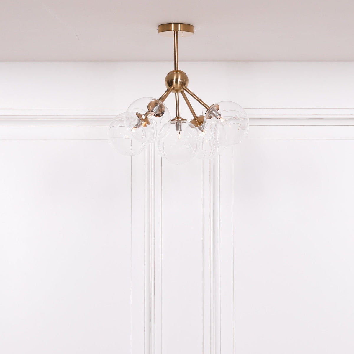 Gold Satin Art Deco 5-Arm Sputnik Ceiling Light with Glass Balls Ceiling light CasaFenix