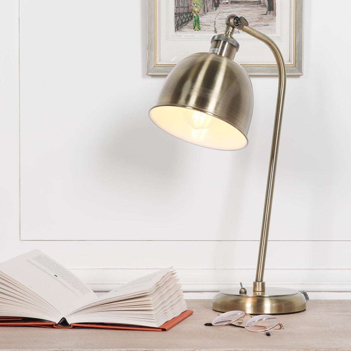 Satin Brass Industrial Table Lamp with Metal Shade & Braided Cord Lamp CasaFenix