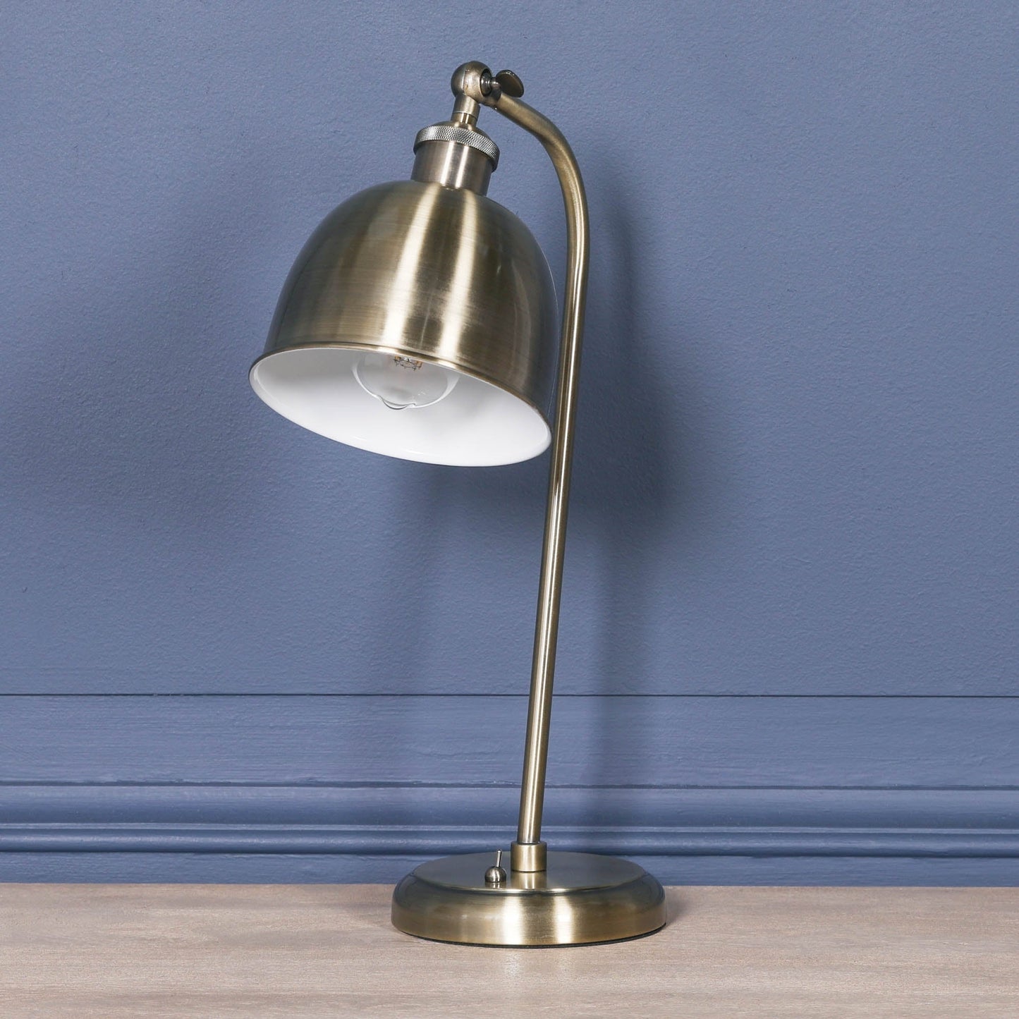 Satin Brass Industrial Table Lamp with Metal Shade & Braided Cord Lamp CasaFenix