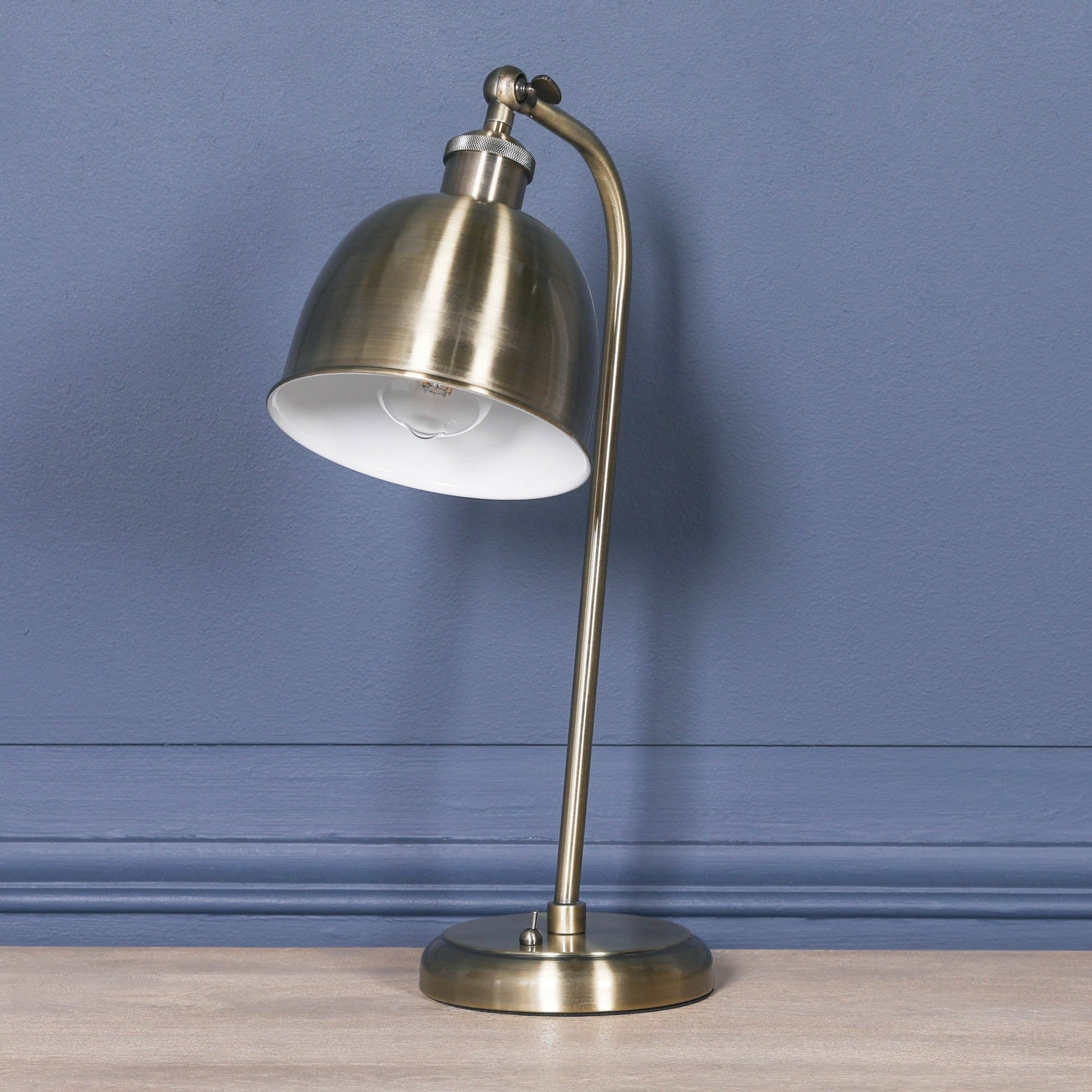 Satin Brass Industrial Table Lamp with Metal Shade & Braided Cord Lamp CasaFenix