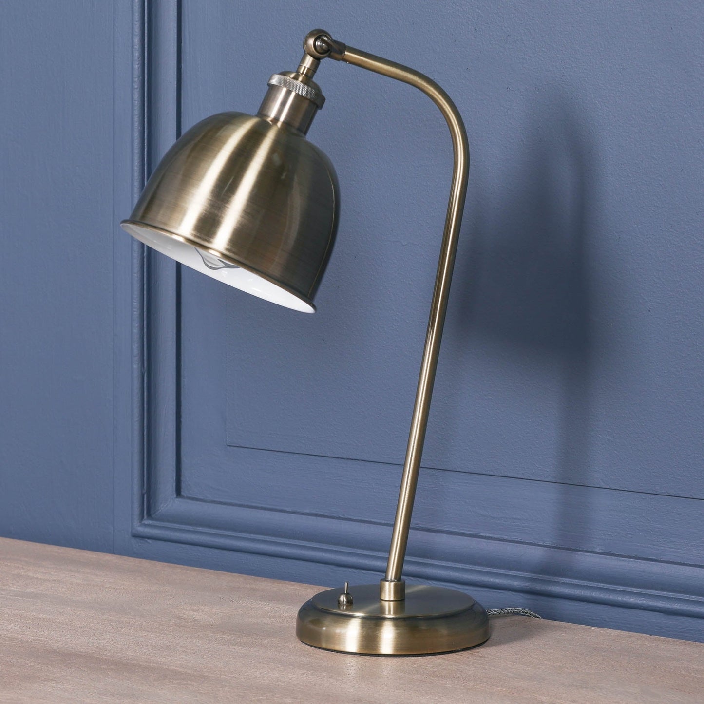 Satin Brass Industrial Table Lamp with Metal Shade & Braided Cord Lamp CasaFenix