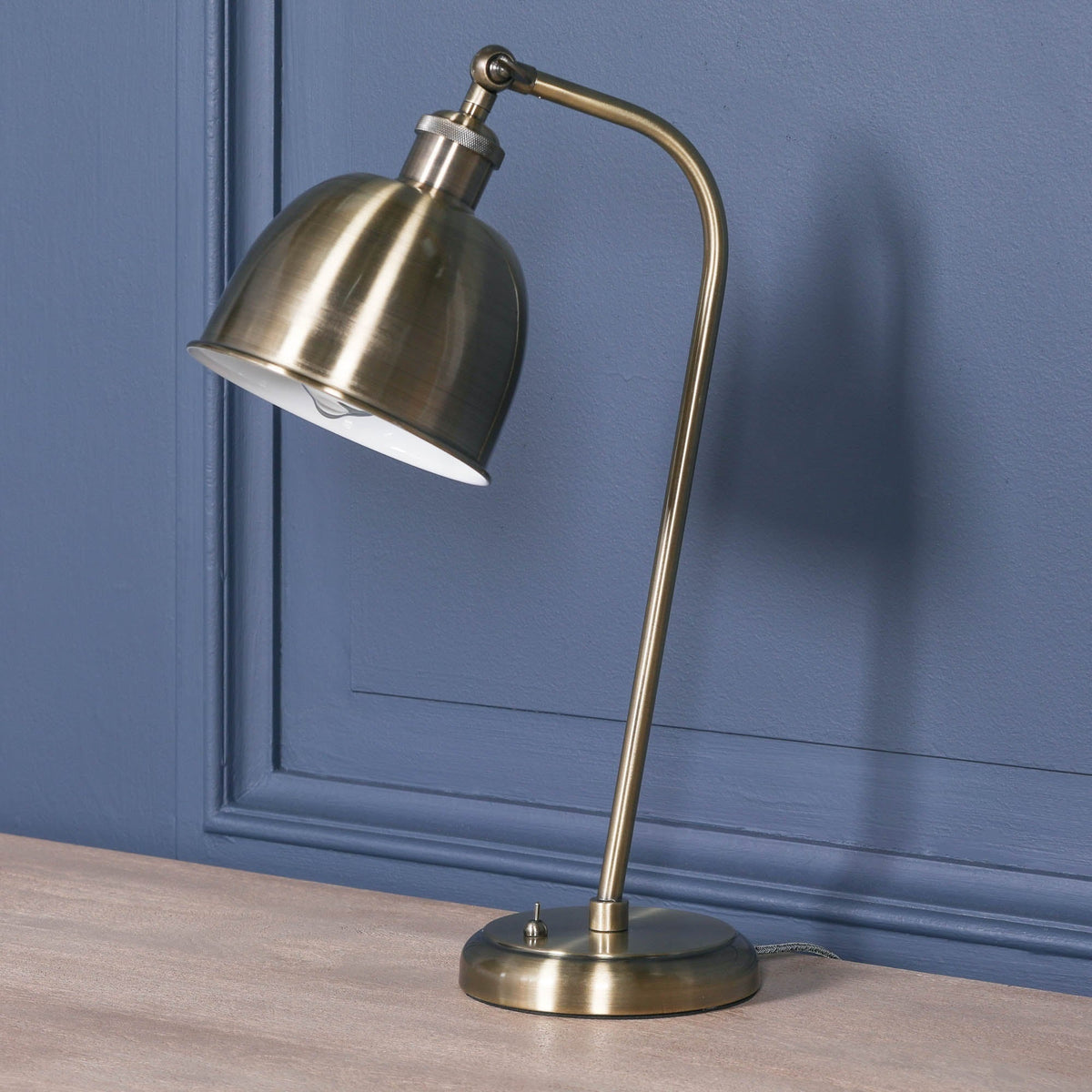 Satin Brass Industrial Table Lamp with Metal Shade & Braided Cord Lamp CasaFenix