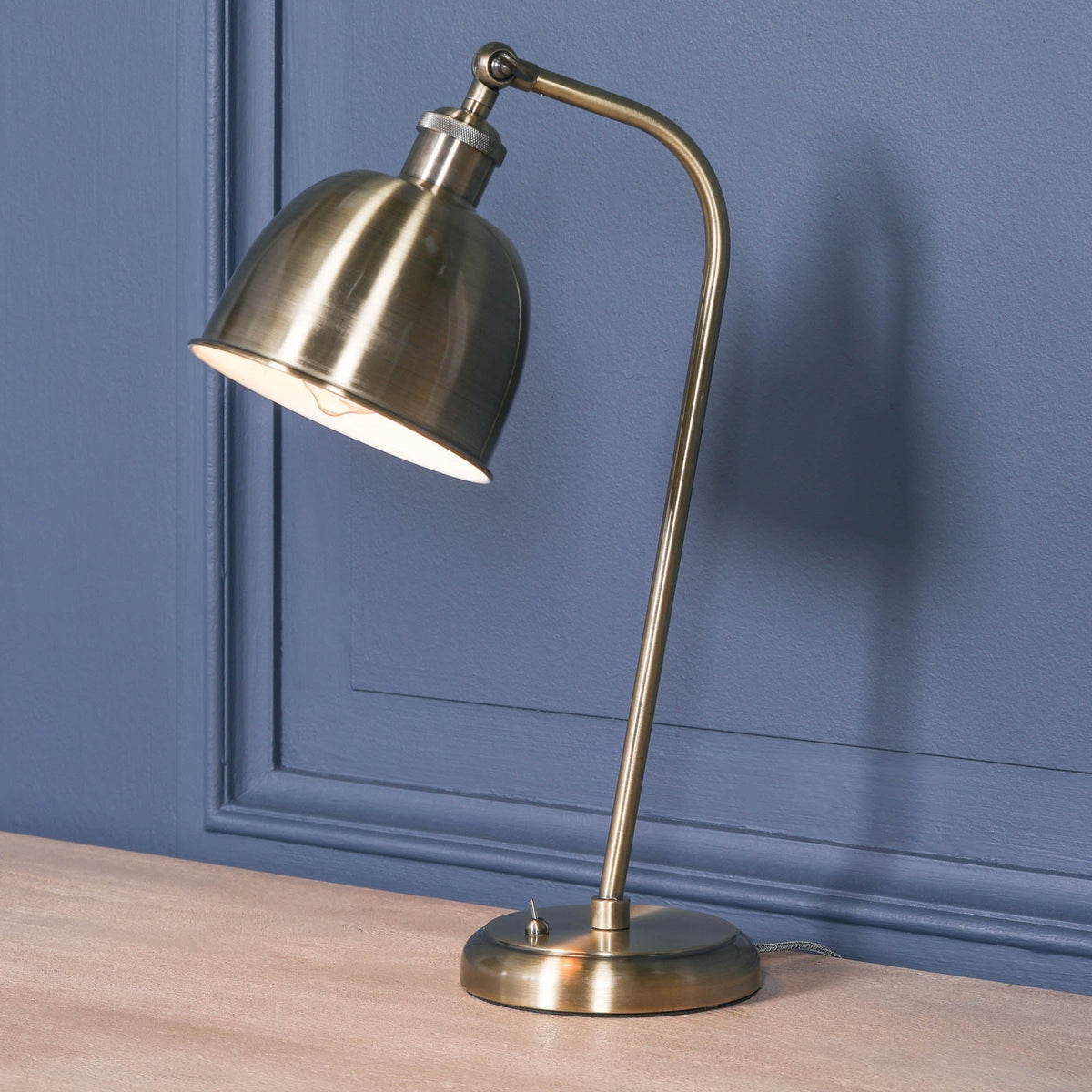 Satin Brass Industrial Table Lamp with Metal Shade & Braided Cord Lamp CasaFenix