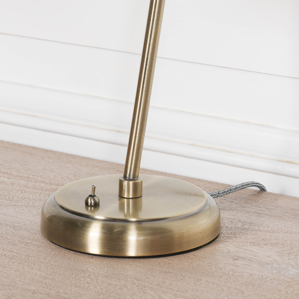 Satin Brass Industrial Table Lamp with Metal Shade & Braided Cord Lamp CasaFenix