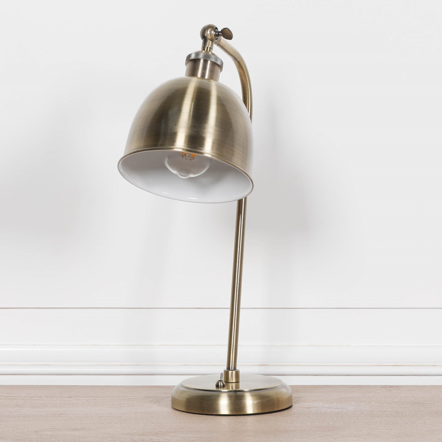 Satin Brass Industrial Table Lamp with Metal Shade & Braided Cord Lamp CasaFenix