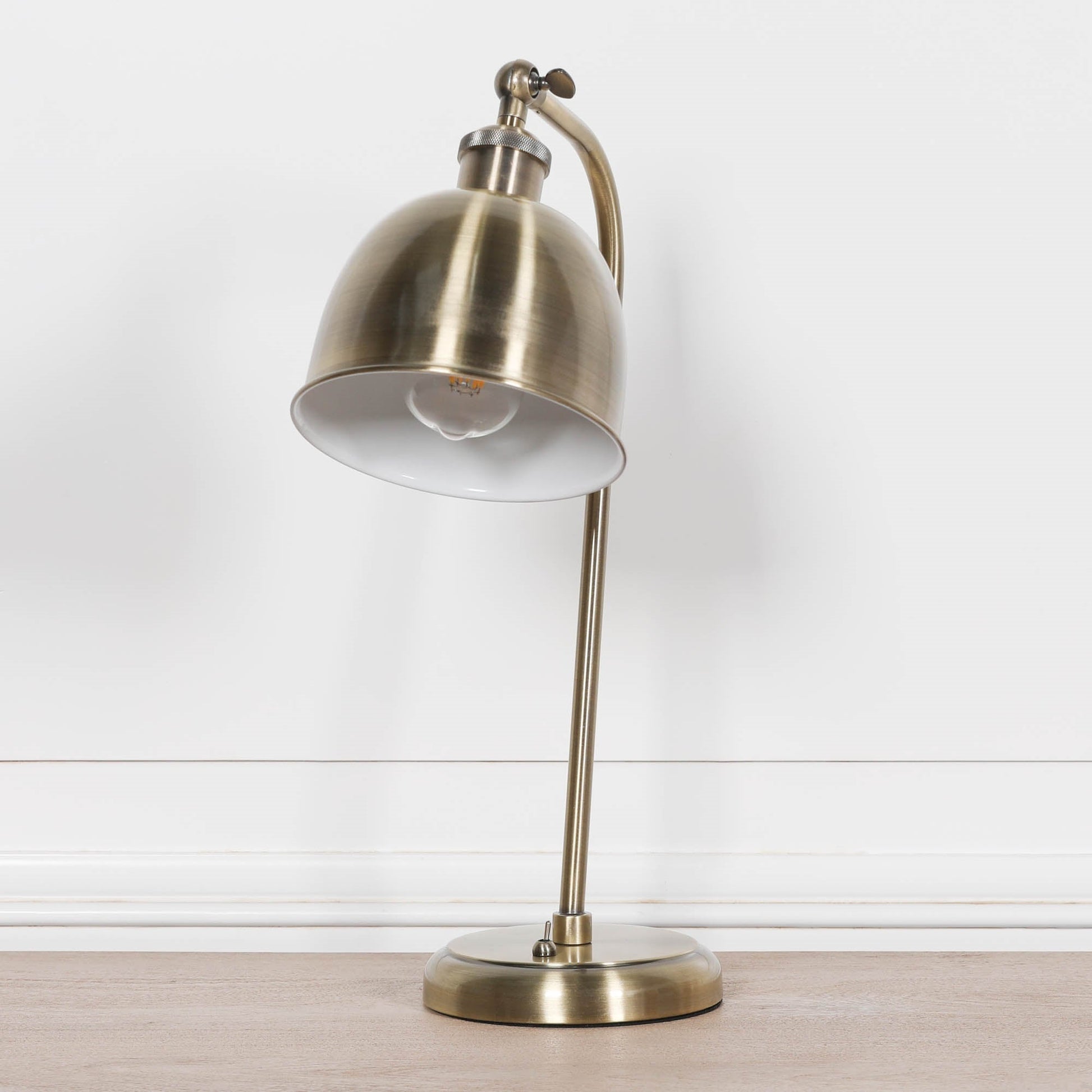 Satin Brass Industrial Table Lamp with Metal Shade & Braided Cord Lamp CasaFenix