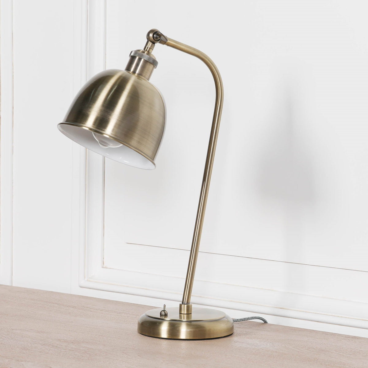 Satin Brass Industrial Table Lamp with Metal Shade & Braided Cord Lamp CasaFenix