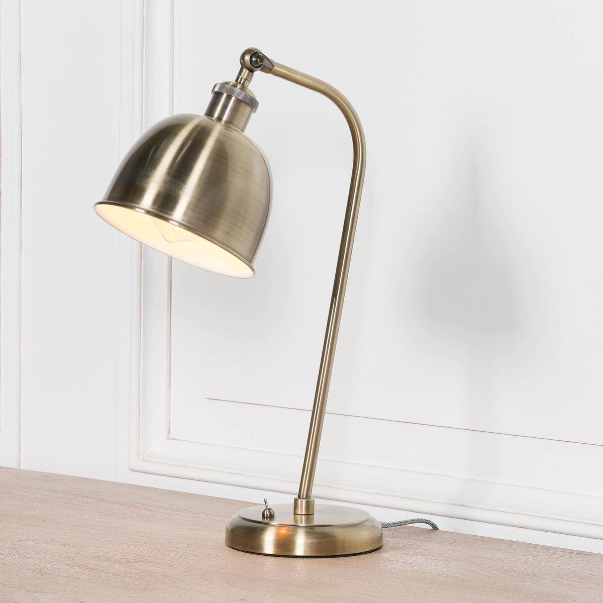 Satin Brass Industrial Table Lamp with Metal Shade & Braided Cord Lamp CasaFenix