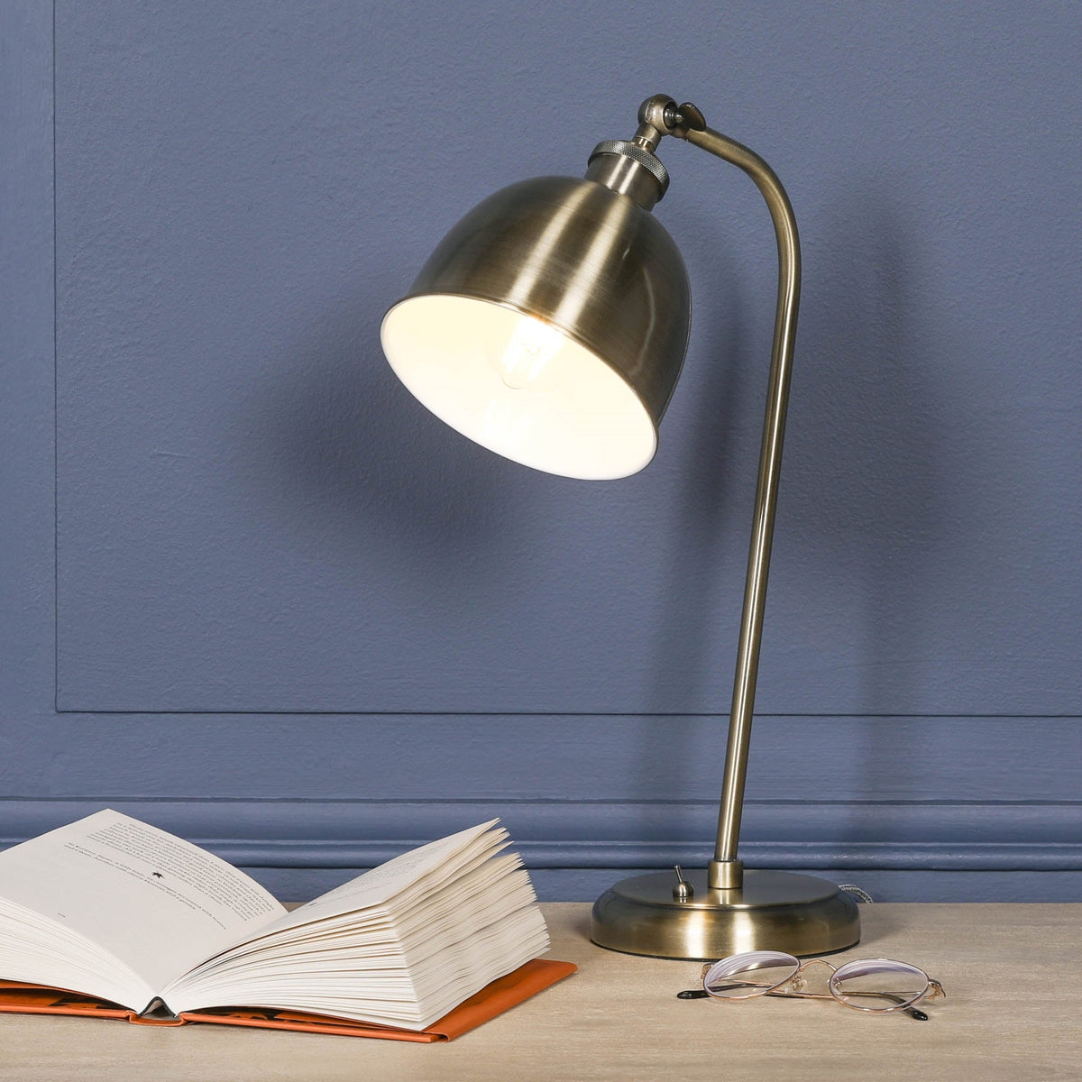 Satin Brass Industrial Table Lamp with Metal Shade & Braided Cord Lamp CasaFenix