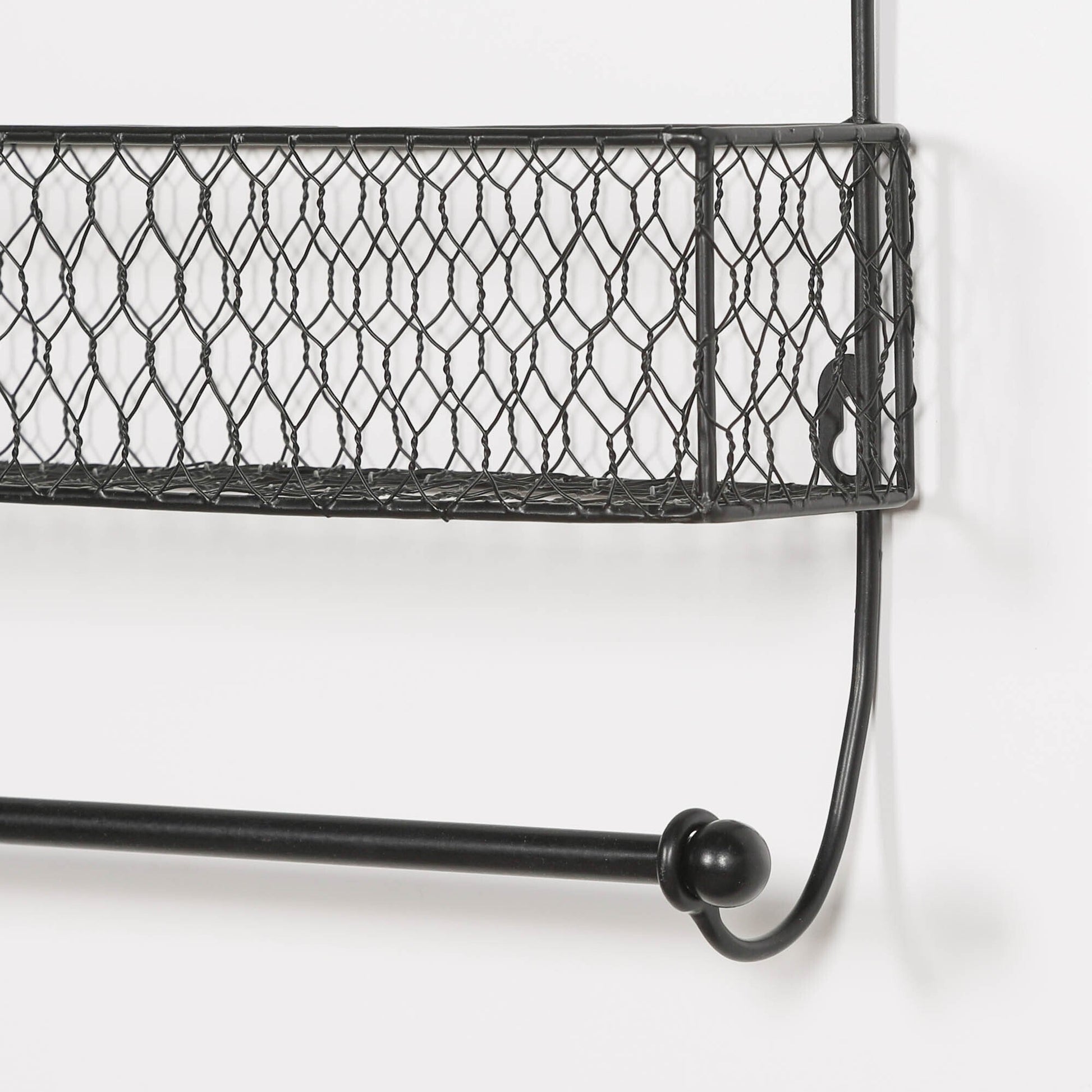 Black Metal Wall-Mounted Spice Rack with 2 Shelves & Kitchen Roll Holder wall rack CasaFenix