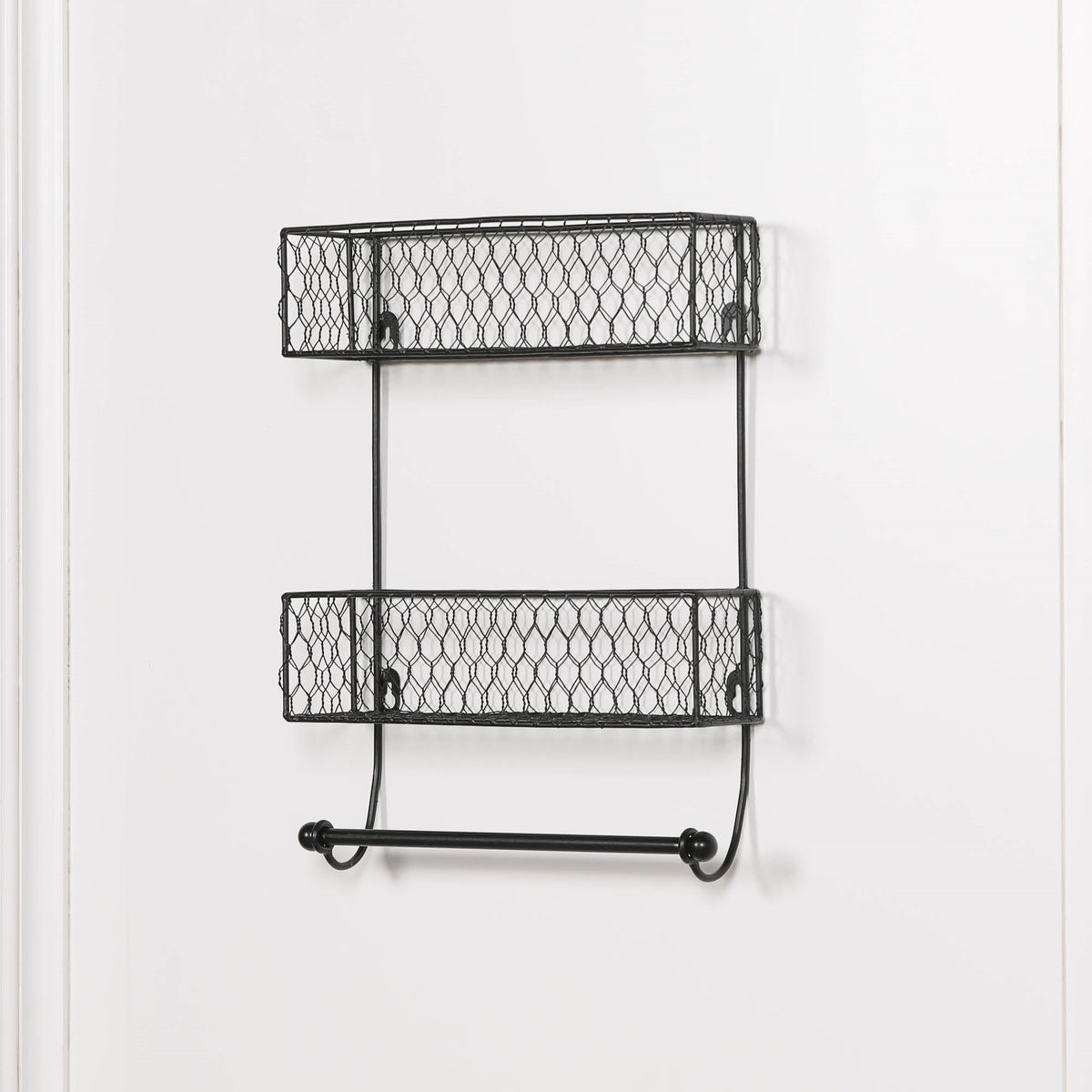 Black Metal Wall-Mounted Spice Rack with 2 Shelves & Kitchen Roll Holder wall rack CasaFenix