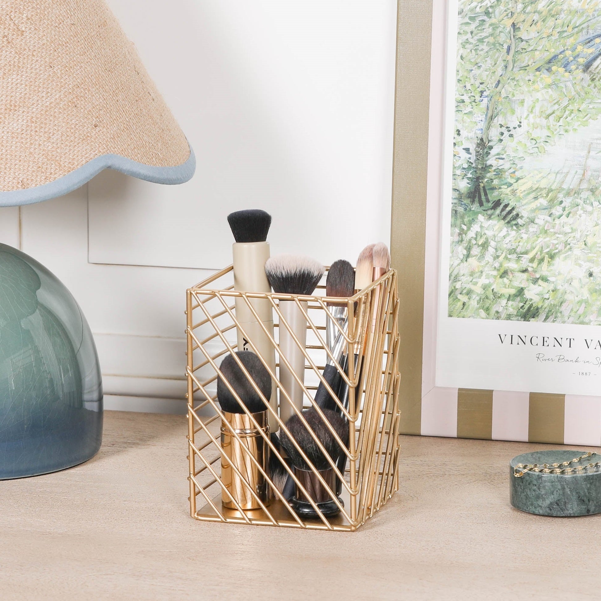 Gold Painted Square Metal Storage Basket  CasaFenix