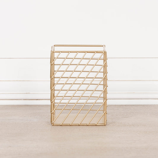Gold Painted Square Metal Storage Basket  CasaFenix