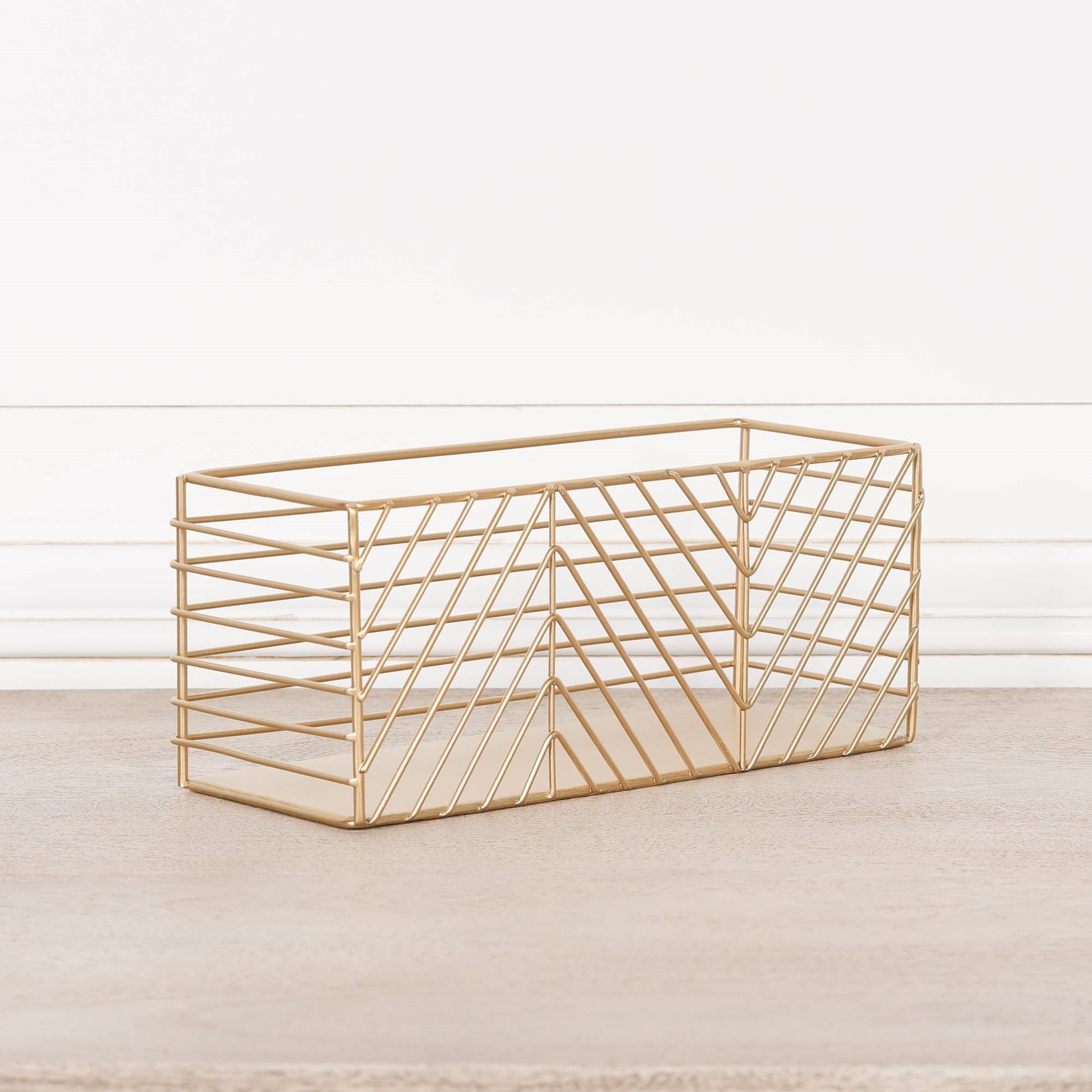 Gold Painted Rectangular Metal Storage Basket  CasaFenix