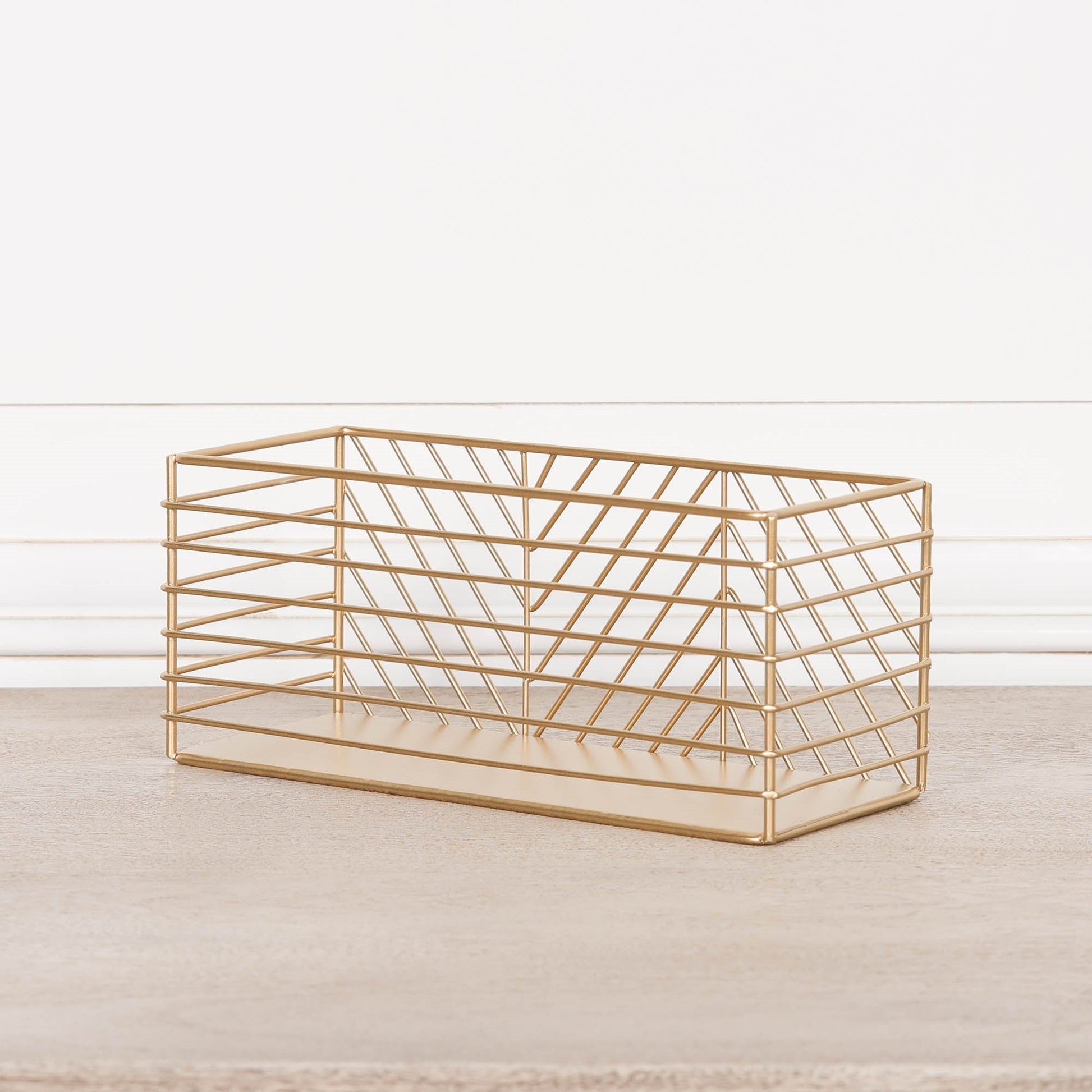 Gold Painted Rectangular Metal Storage Basket  CasaFenix