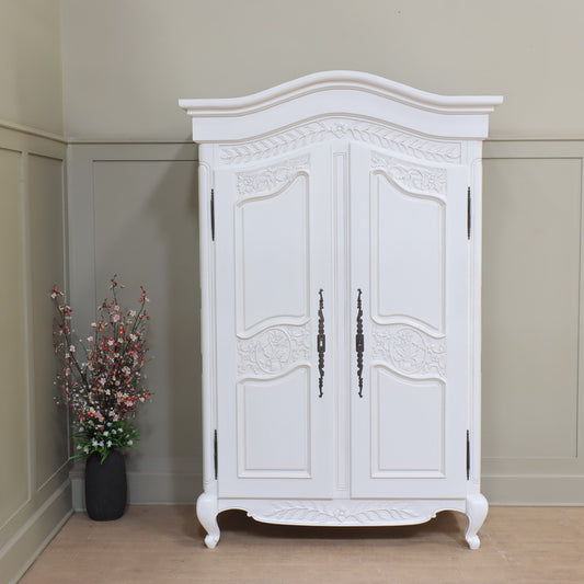 Arch Top Sleigh French 2 Door Armoire Double Wardrobe Solid Mahogany - CasaFenix