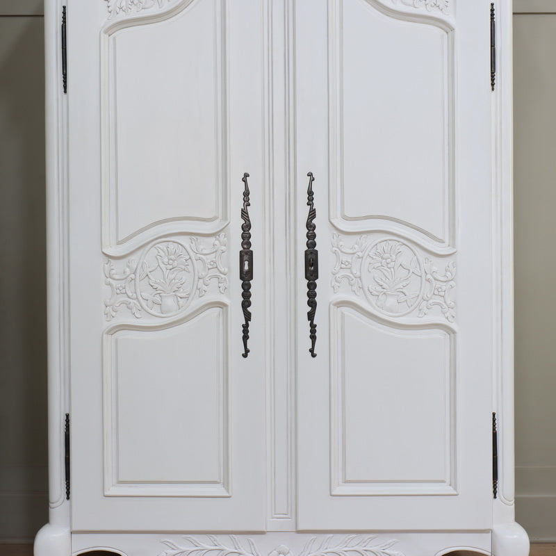 Arch Top Sleigh French 2 Door Armoire Double Wardrobe Solid Mahogany - CasaFenix