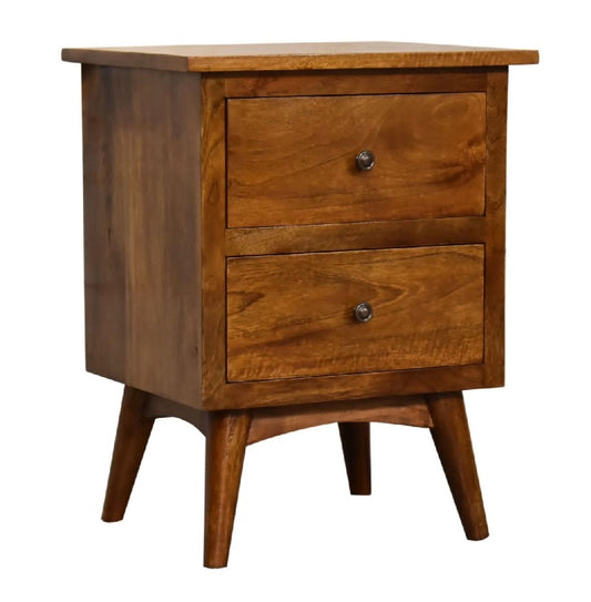 Chestnut Bedside 2 Drawer Bedside Chest Chestnut Finish over Mango Wood - CasaFenix