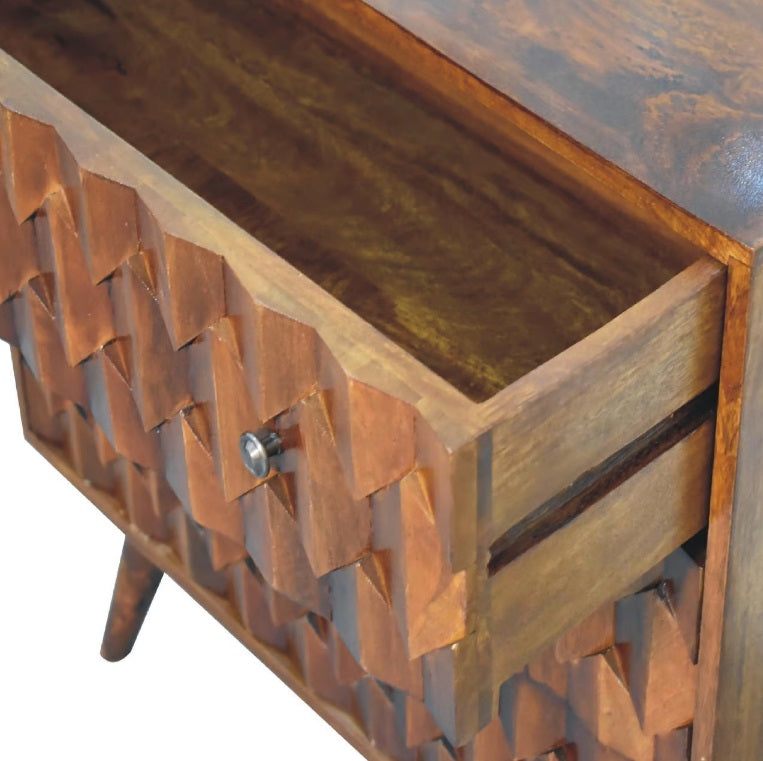 Pineapple Design Chestnut Carved 3 Drawer Chest - CasaFenix