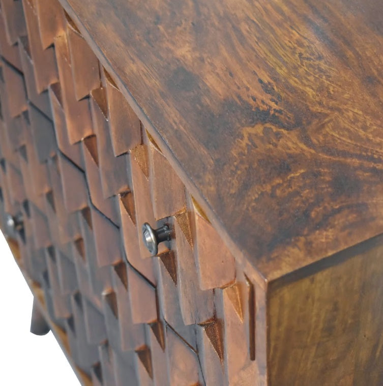 Pineapple Design Chestnut Carved 3 Drawer Chest - CasaFenix