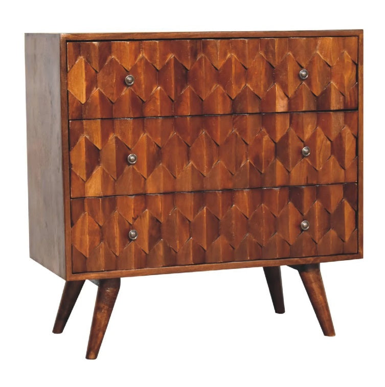 Pineapple Design Chestnut Carved 3 Drawer Chest - CasaFenix